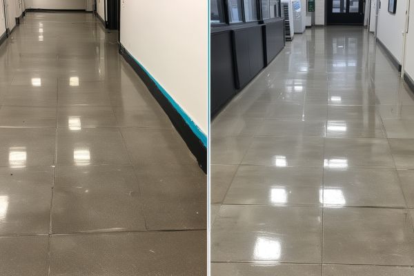 Commercial floor cleaning project before and after comparison